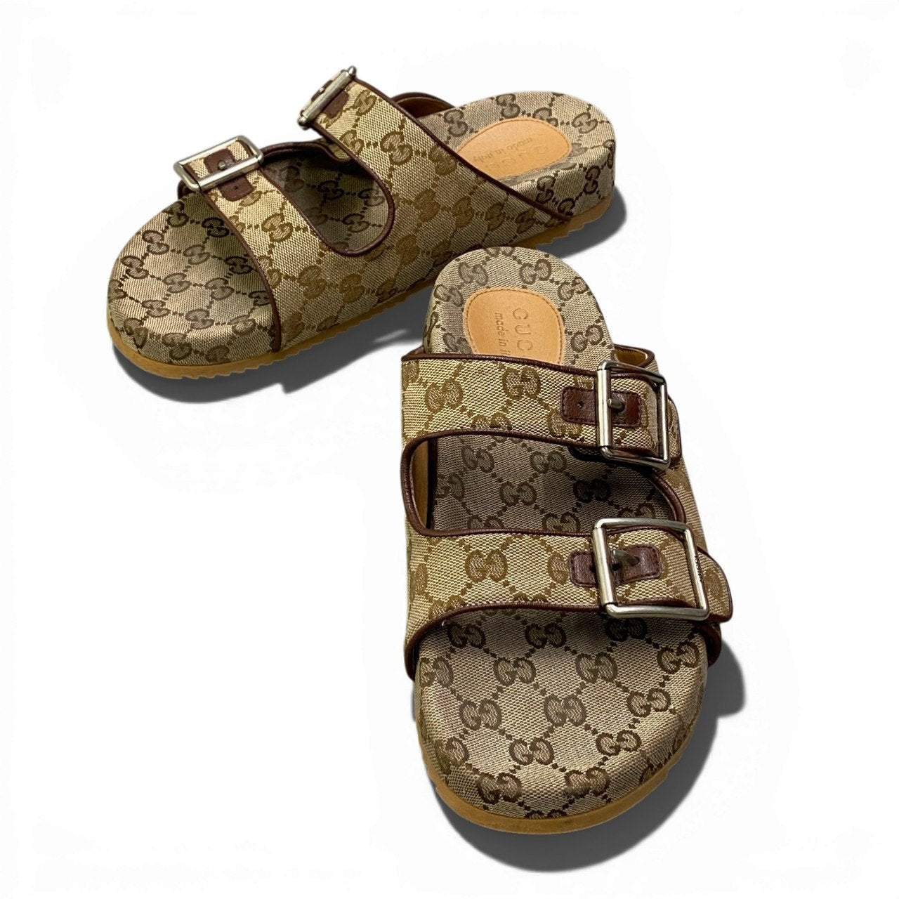 b13 GUCCI グッチ GGキャンバス スライドサンダル ベルトストラップ 8 ベージュ メンズta1