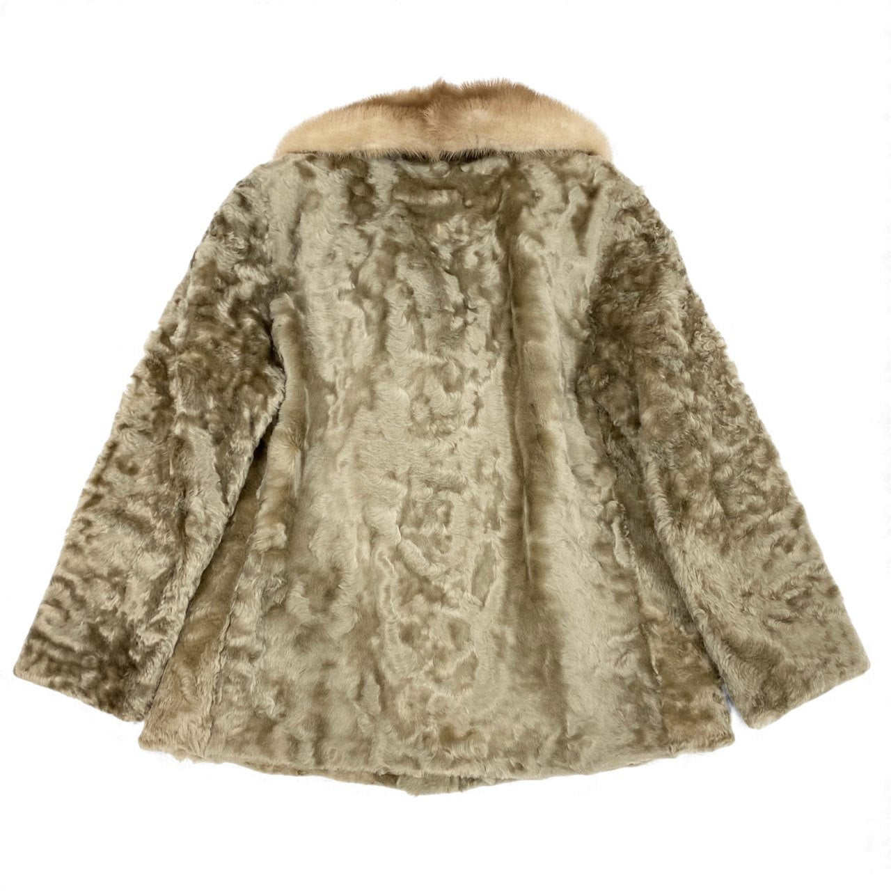 33l14 パステルミンク × カラクルラム ファーコート サイズ11号 ベージュ 本毛皮 MINK × LAMB FURt18r