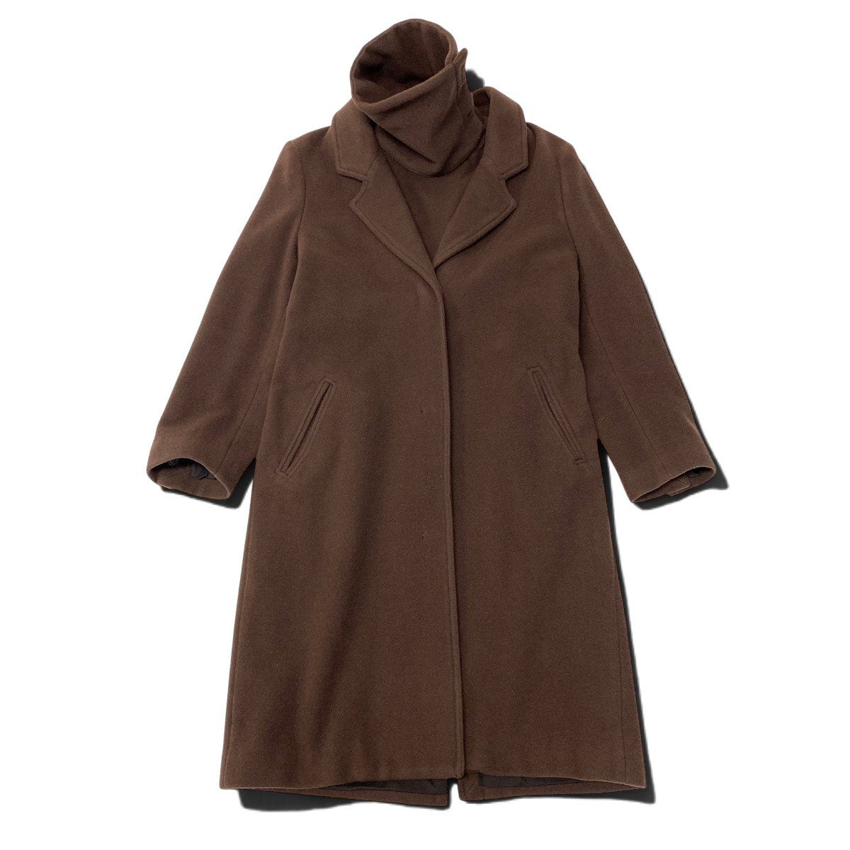 i27 MM6 Maison Martin Margiela ロングウールコート カシミヤ混 ハイネックデザイン ブラウン レディース 女性用u02t