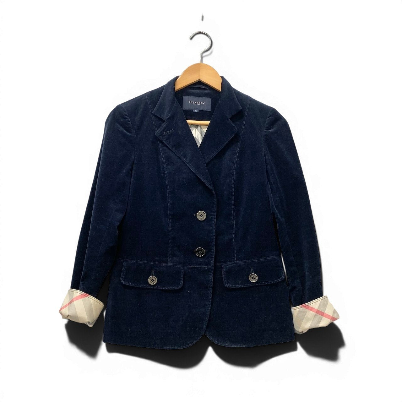 32e16 BURBERRY LONDON バーバリーロンドン コーデュロイジャケット ノバチェック ブレザー  FC315-702-28 36サイズ ネイビー レディース 女性用t18r