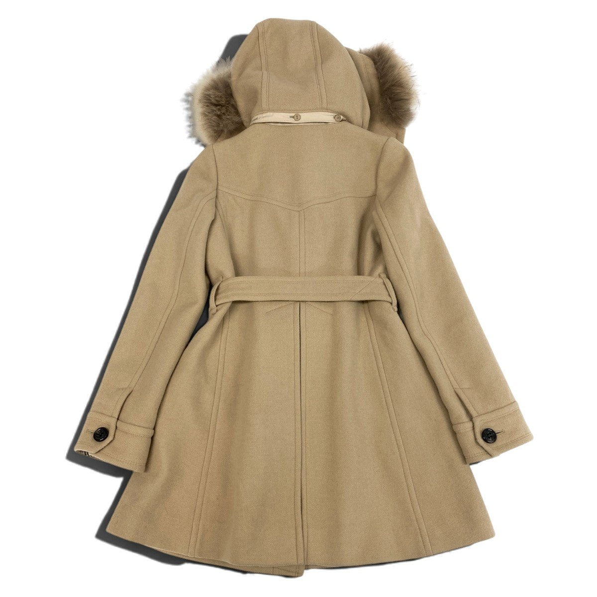 j23 BURBERRY BLUE LABEL スタンドカラーフーディーウールコート アウター 38サイズ ベージュ レディース 女性用u02t