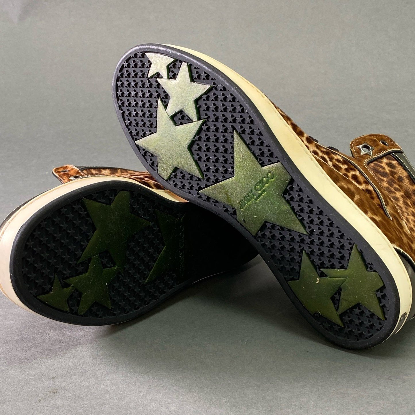 3e5 JIMMY CHOO ジミーチュウ ハラコ レオパード ハイカットスニーカー 35 1/2 ブラウン レザー シューズ イタリア製