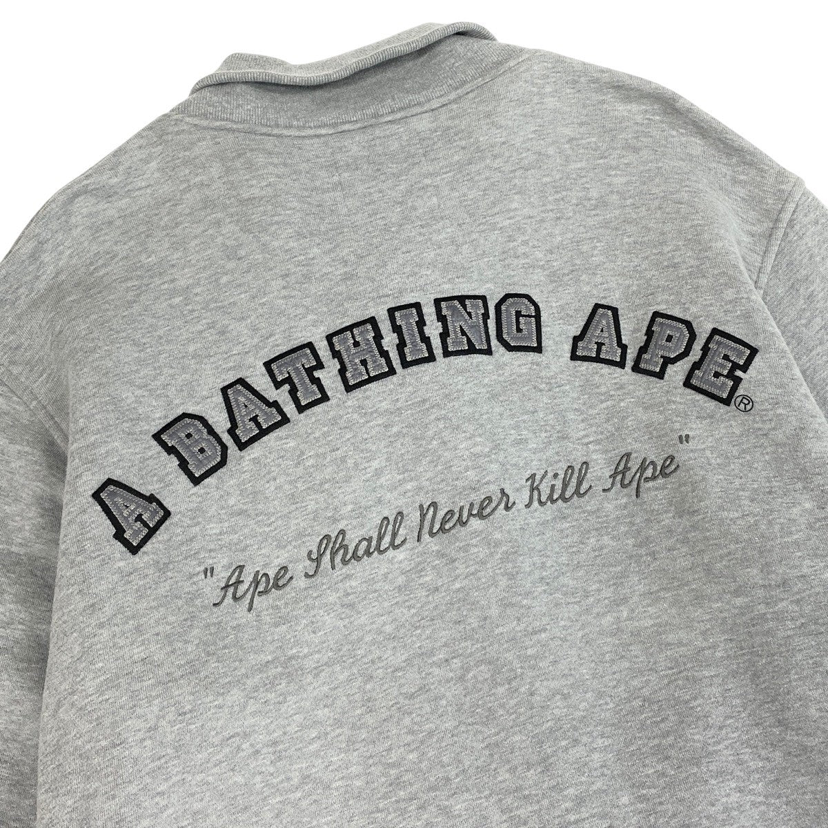 Mg19 A BATHING APE アベイシングエイプ NIGO期 00's スウェットスタジャン エイプヘッド ワッペンロゴ  XL グレー コットン100％ メンズu02t