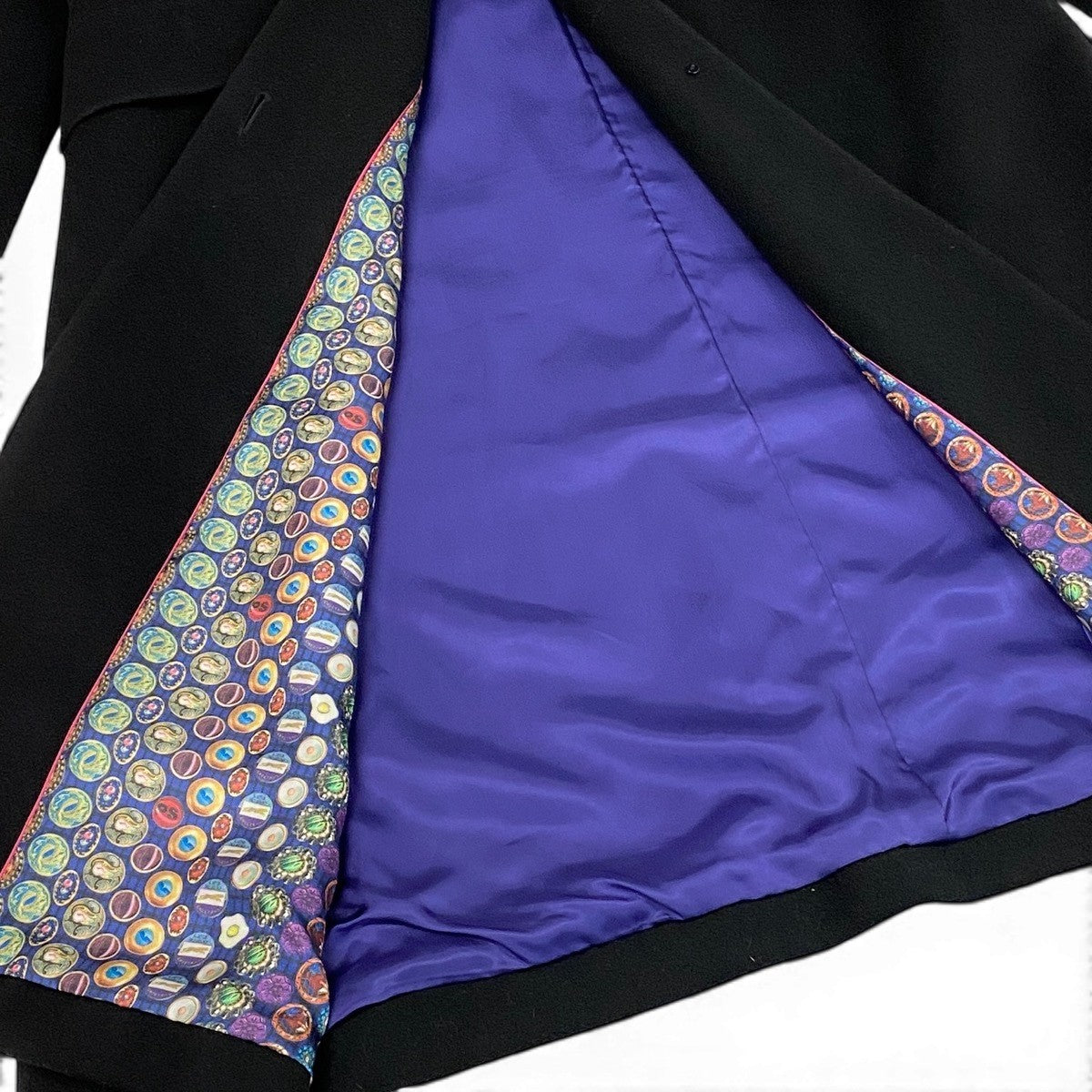 4g2 PS Paul Smith ピーエスポールスミス ノーカラーコート ロングコート 裏地総柄 ウールカシミヤ混 48L ブラック レディース 女性用o07t