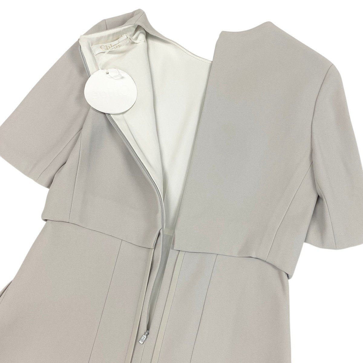 h17 【美品】Chloé 半袖ワンピース 切替デザイン 34サイズ ライトグレー レディース 女性用k02i