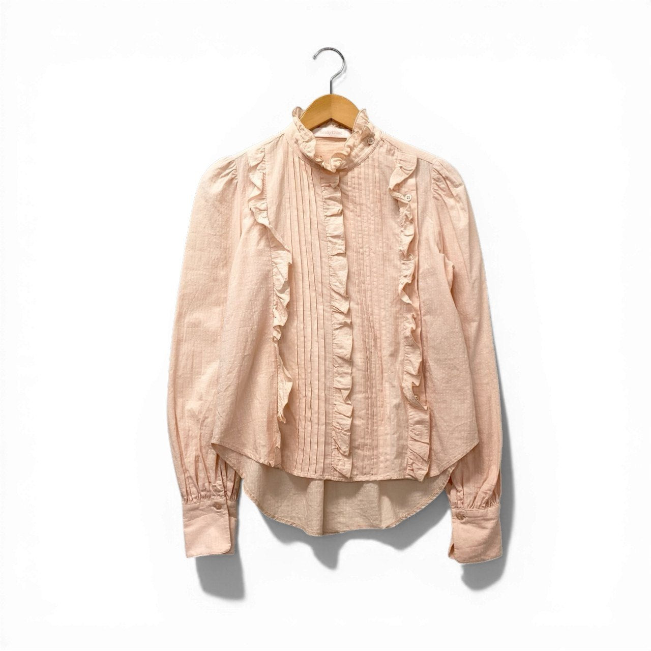 9c20 《美品》 See By Chloe シーバイクロエ 長袖ブラウス フリルシャツ ギャザー トップス 36 ピンク コットン ポルトガル製u02t