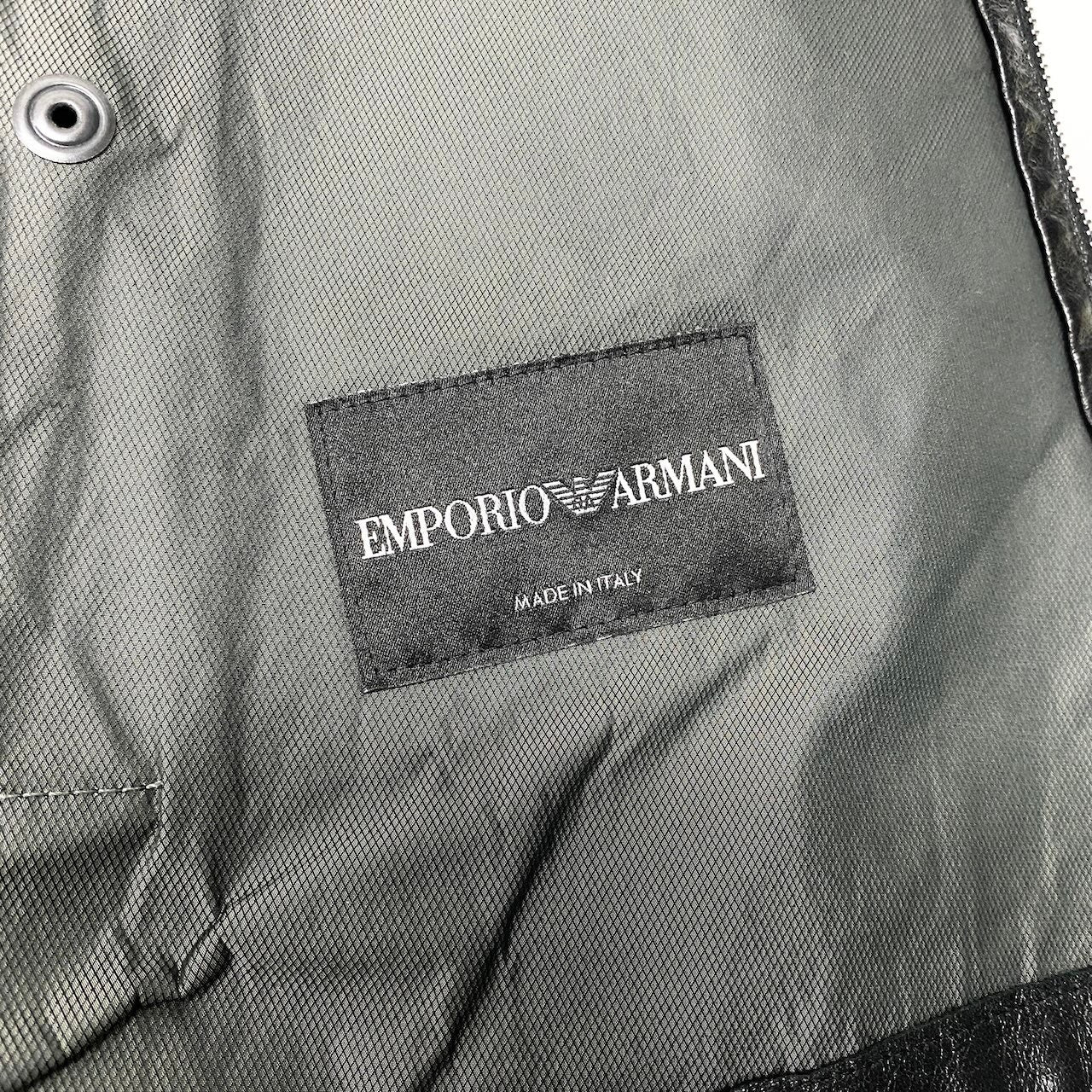 86d9 EMPORIO ARMANI エンポリオアルマーニ ラムレザー シングルライダースジャケット サイズ1 ブラック シープスキン 羊革 予備ジップ付t18r