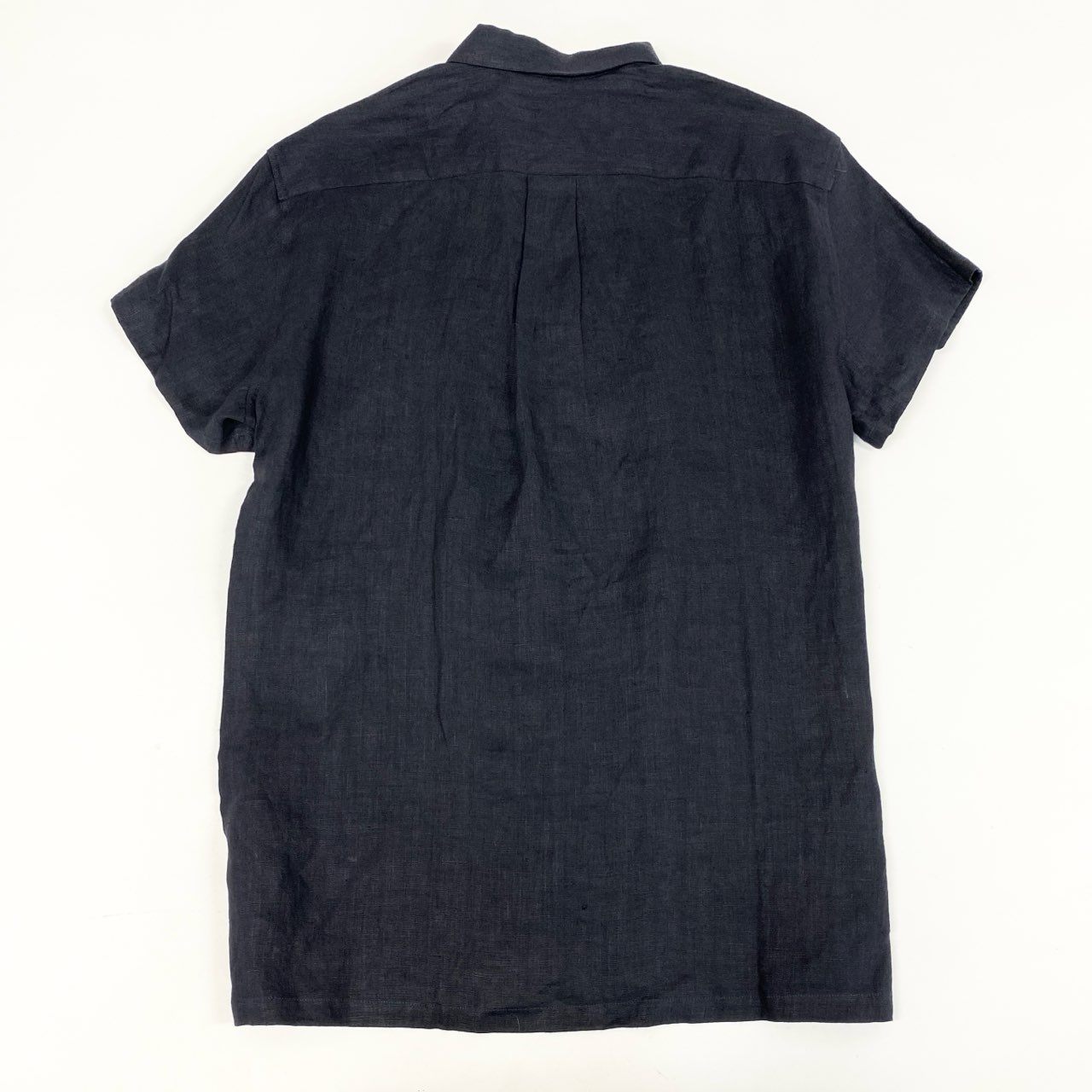 32i9 EMPORIO ARMANI エンポリオアルマーニ 半袖ポロシャツ  リネンシャツ ハーフジップアップ 90’s～00’s old メンズ 男性用 M ブラック リネン100％u02t