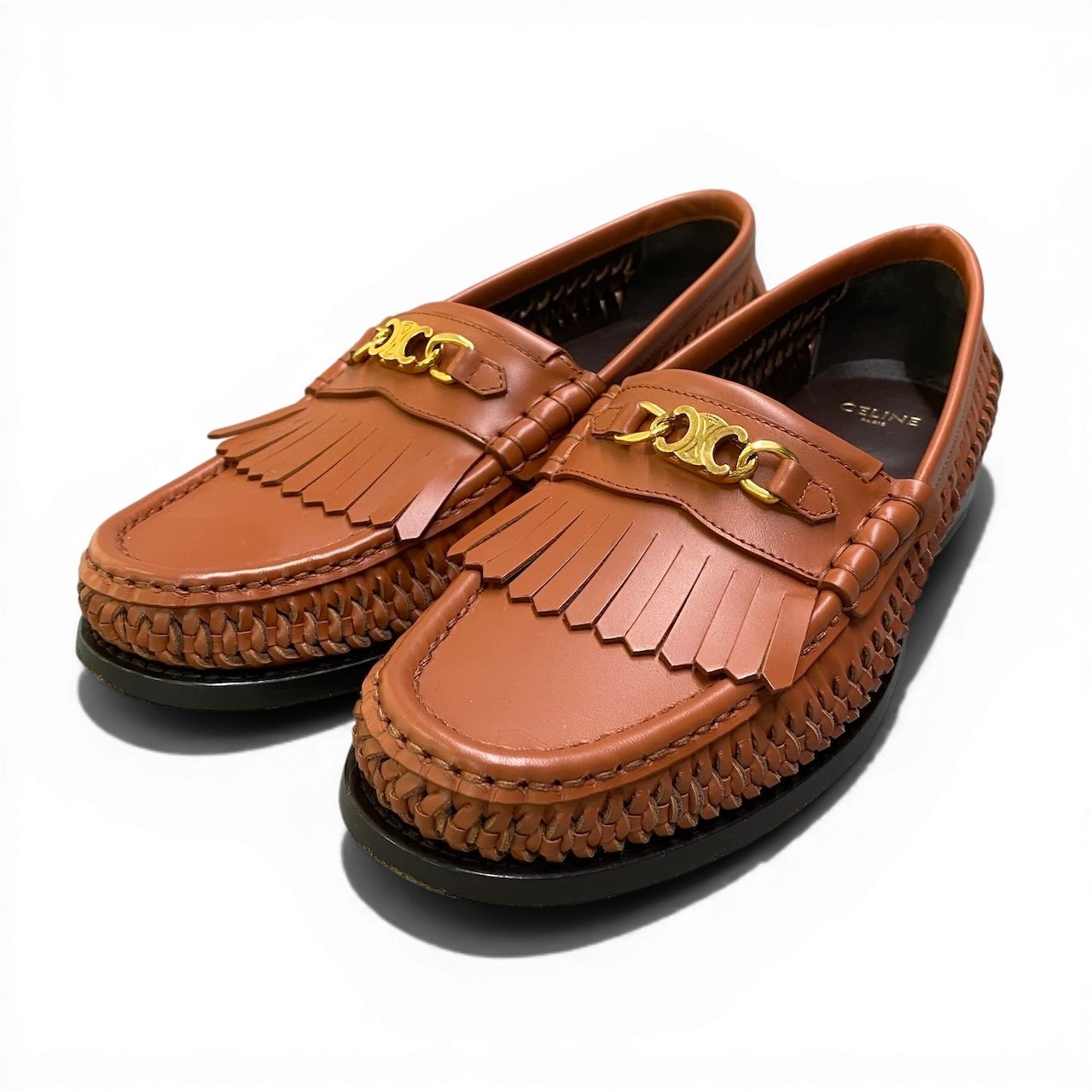Ad2 CELINE セリーヌ LUCO BRAIDED LOAFER ルコ ローファー トリオンフ サイズ38 ブラウン レディース 革靴k02i