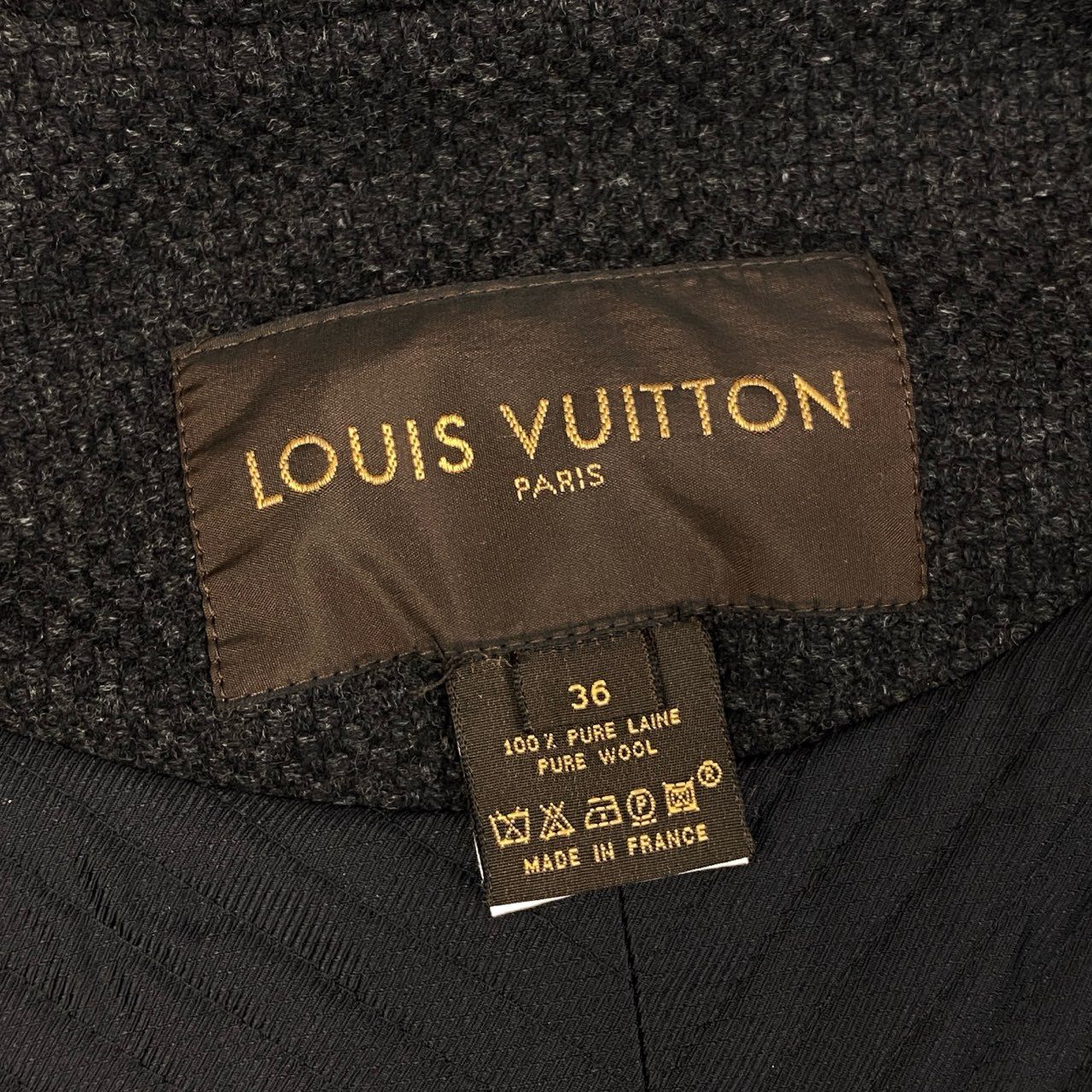 86i11 LOUIS VUITTON ルイヴィトン フランス製 ウール ツイードジャケット アウター 36 ブラック グレー Wool レディースo07t