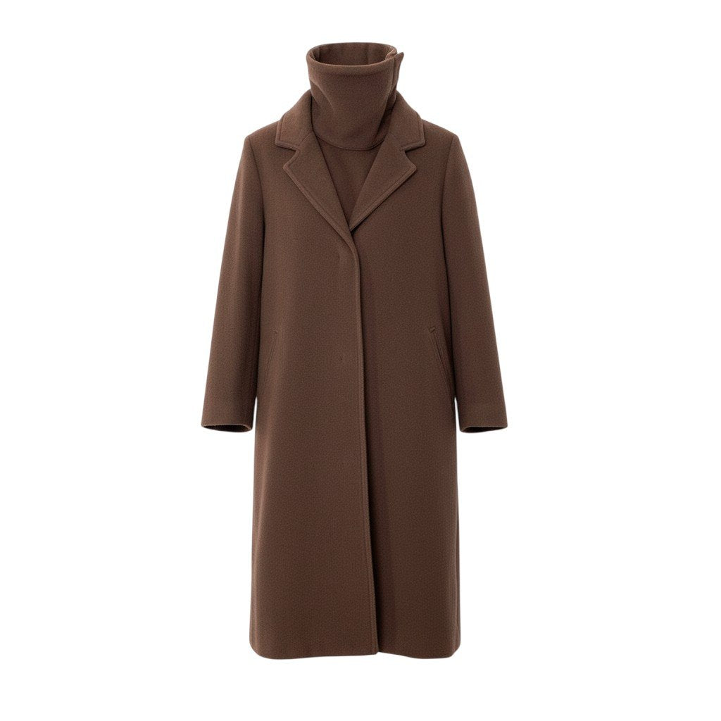 i27 MM6 Maison Martin Margiela ロングウールコート カシミヤ混 ハイネックデザイン ブラウン レディース 女性用u02t