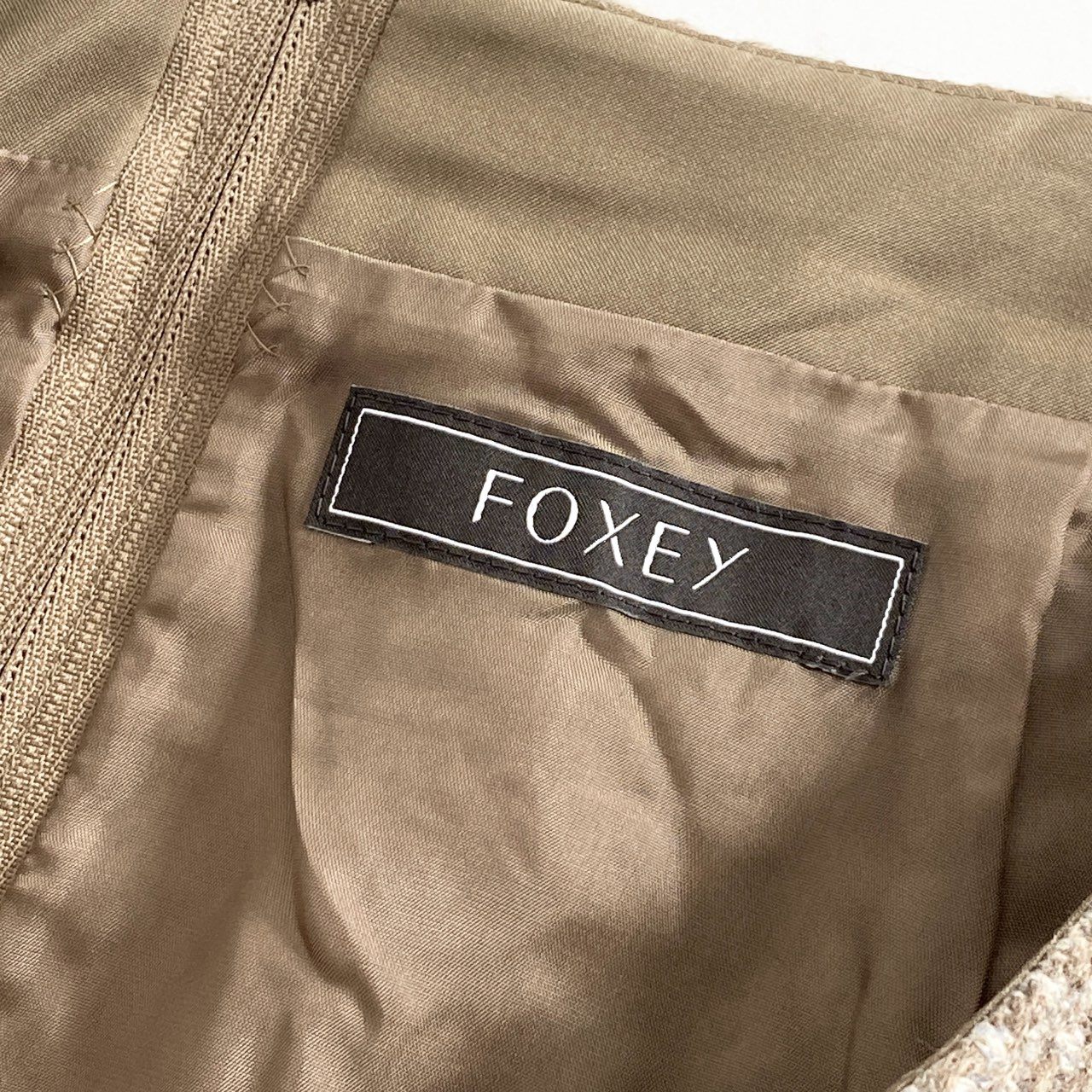 4j17 FOXEY フォクシー Skirt Tweed Trapeze ツイードスカート 38775 40 ブラウン カシミヤ混 日本製