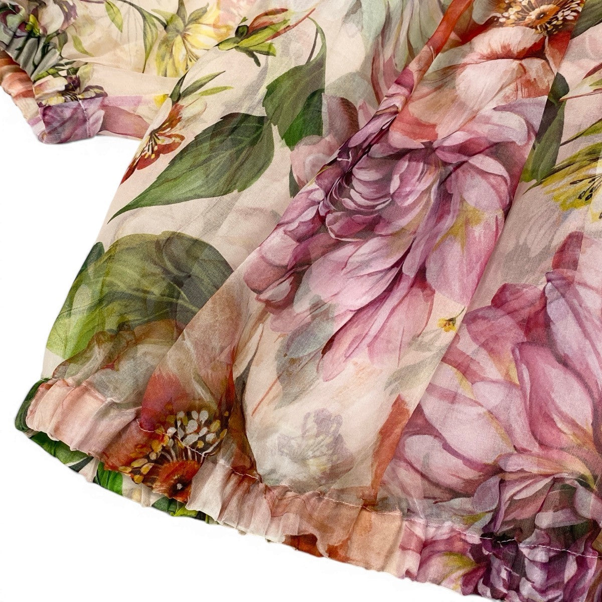 Eg10 DOLCE&GABBANA ドルチェアンドガッパーナ 花柄 シースルーブラウス クロップド丈 サイズ40 ピンク シルク100％ レディースk02i