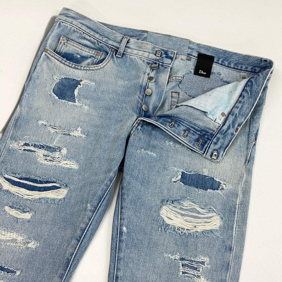 37i15 Dior ディオール 14AW クリス期 リペア加工 デニムパンツ サイズ32 ライトブルー コットン100％ メンズk02i