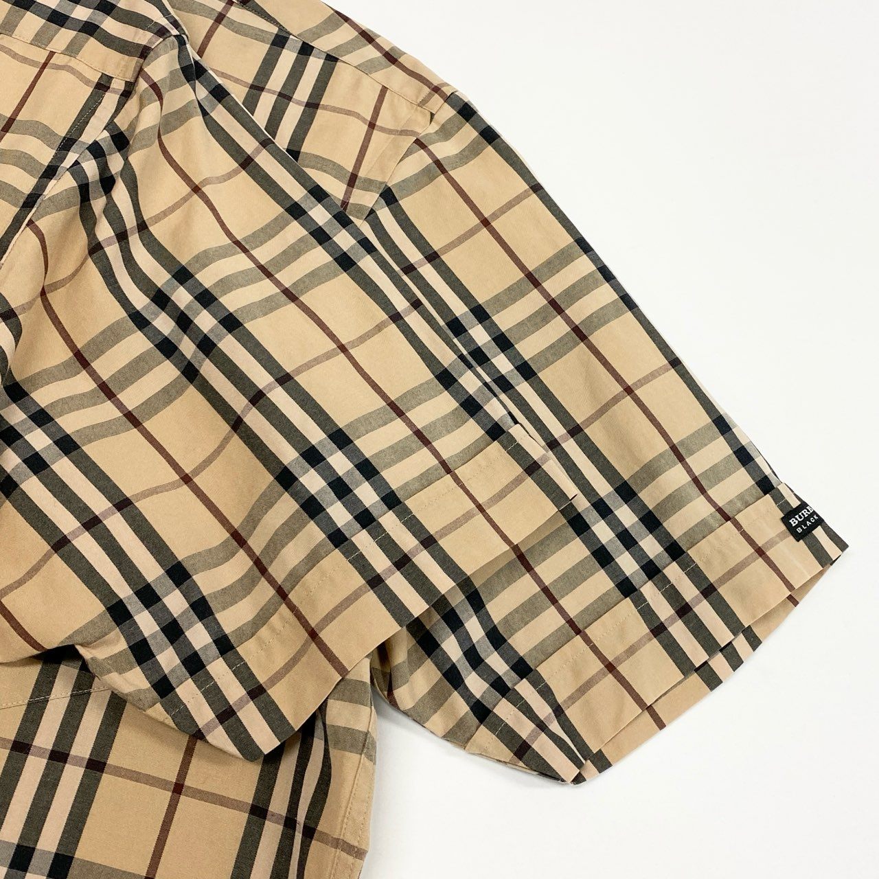 Ic2 BURBERRY BLACK LABEL バーバリーブラックレーベル 半袖シャツ トップス ノバチェック ホース刺繡 3 ベージュ系 コットン メンズu02t