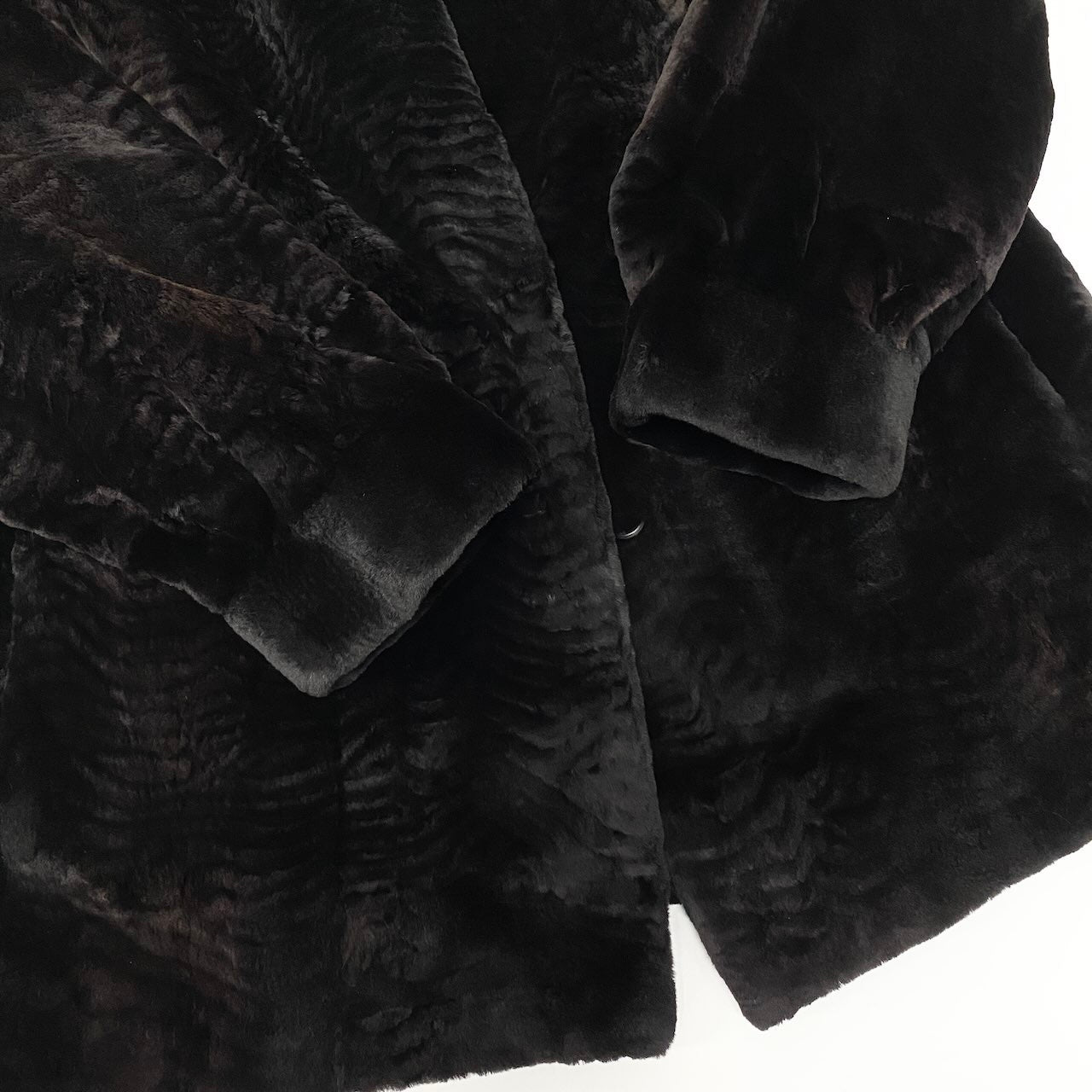 48c18 SAGA MINK サガミンク 銀サガ 波模様 シェアードミンク ファーコート サイズF ブラック 本毛皮 Mink Fur Coatt18r