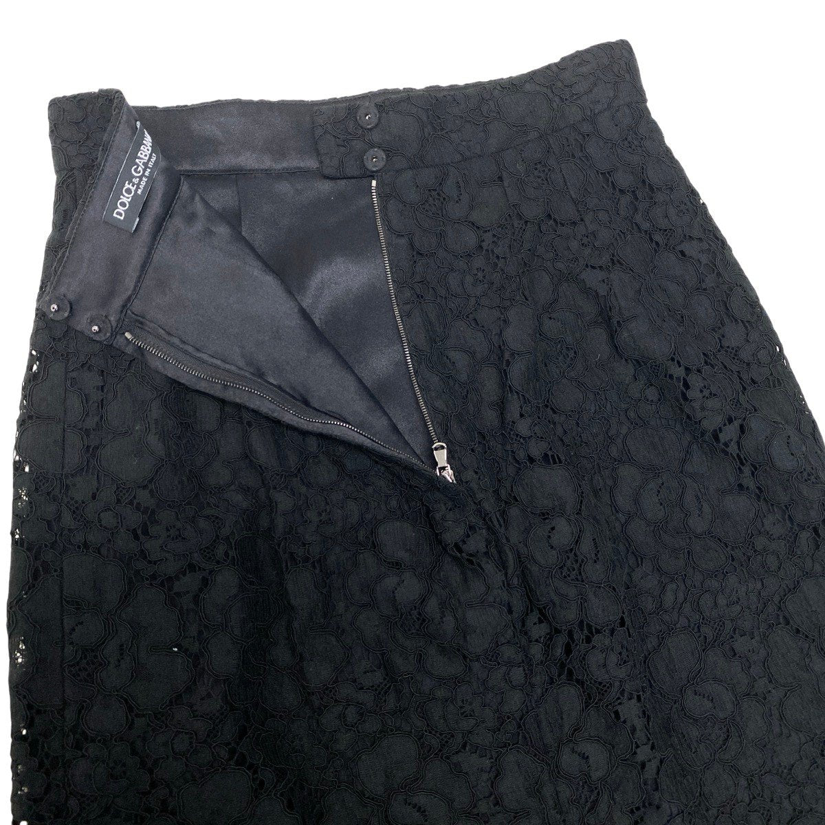 31g29 DOLCE＆GABBANA ドルチェアンドガッバーナ 総レーススカート タイトスカート 花柄レース バックジップ イタリア製 38 ブラック レディース 女性用u02t