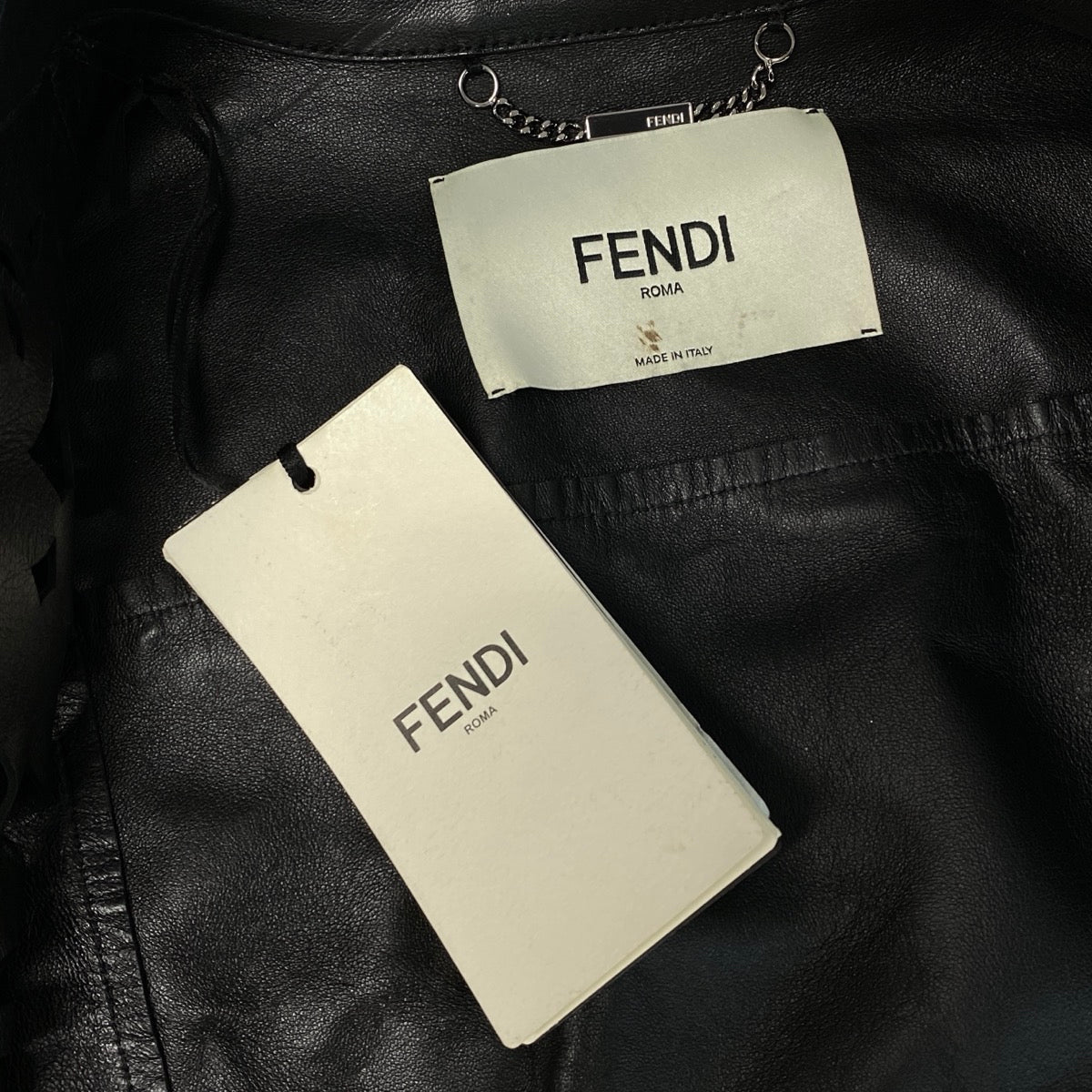 j23 FENDI フェンディ レーザーカット レザージャケット Laser-Cut Lamb Leather Jacket Size 40 ブラック 羊革 ラムレザーt18r