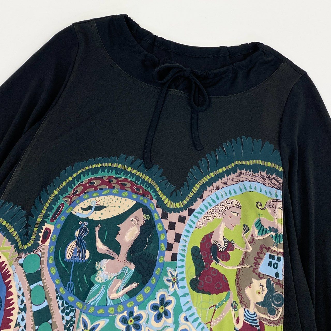 56k26 TOKUKO 1er VOL トクコプルミエヴォル 長袖ワンピース ロングワンピース Aライン プリント 9 ブラック レディースu02t