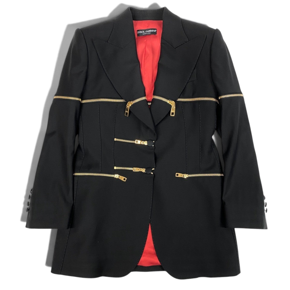 h31 【美品】DOLCE&GABBANA テーラードジャケット ジップデザイン イタリア製 36サイズ ブラック レディース 女性用k02i