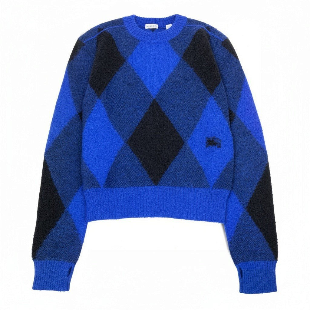 Mj9 【未使用タグ付】 BURBERRY バーバリー アーガイル チェック ウールセーター 8078750 サイズS ブルー ブラック ウール100％ メンズu02t