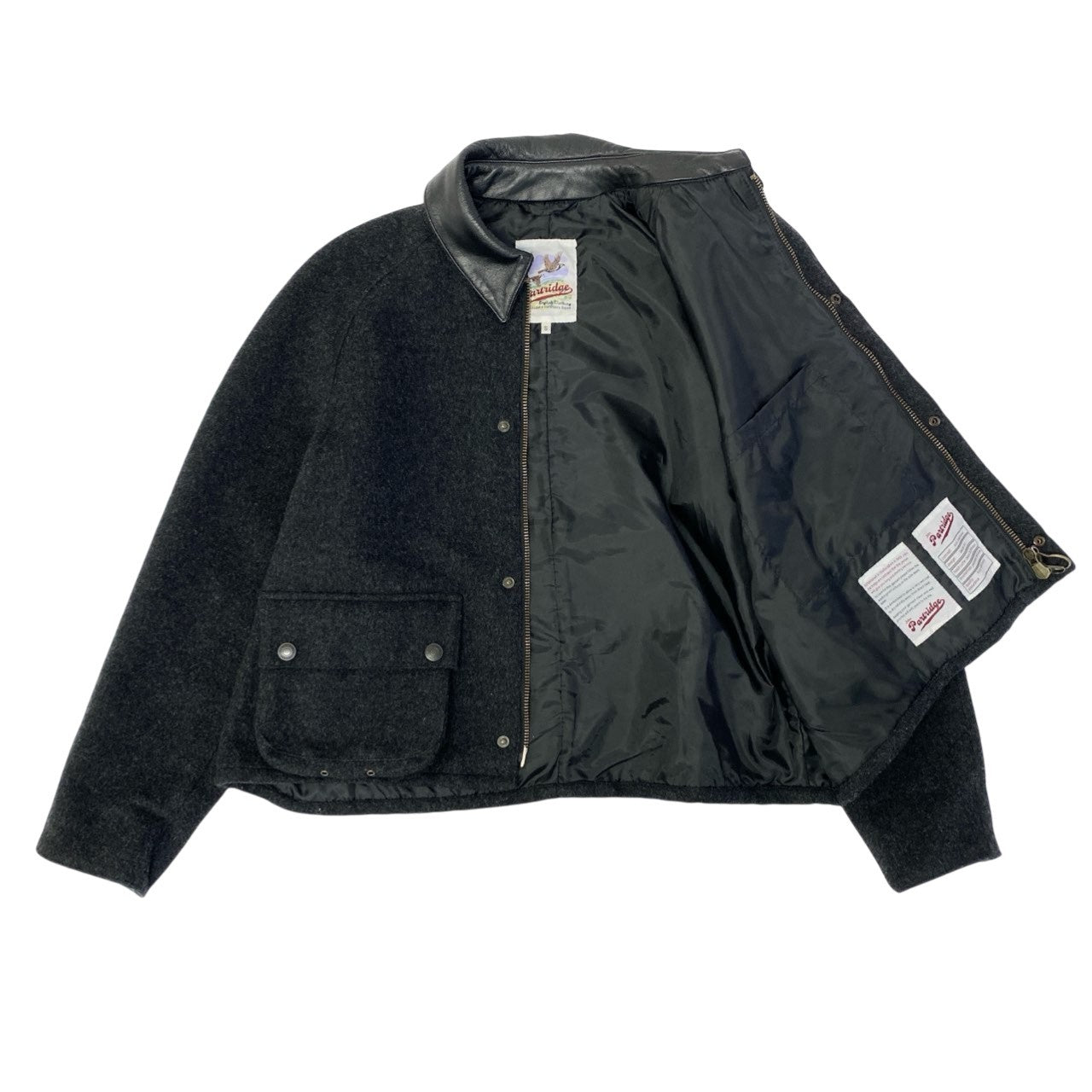 17c7 John Partridges ジョンパートリッジ レザー切替 クロップドウールジャケット ウールショートジャケット サイズS グレー メンズ アウターk02i