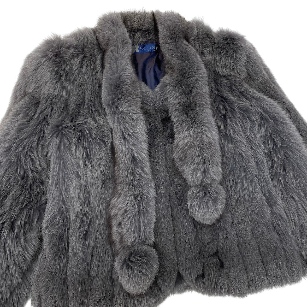 72g4 ROTINY ロティニー フォックスファー 染めフォックス 毛皮コート 本毛皮 M グレー系 FOX FUR レディースo07t