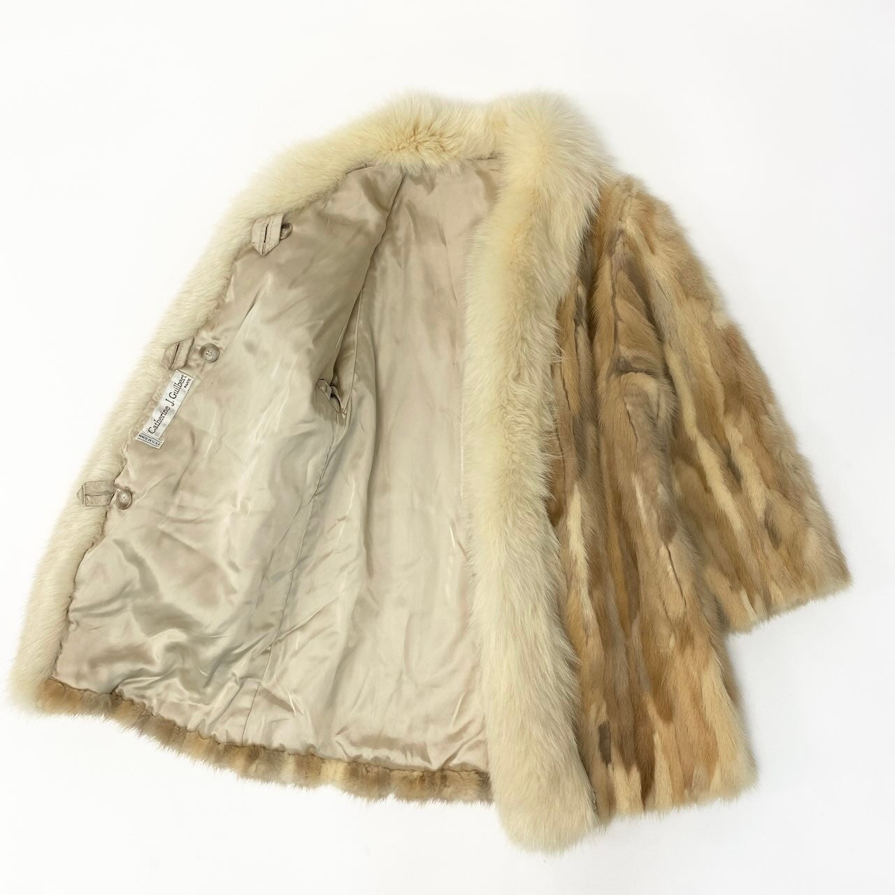 32d2 Catherine J.Guilbert フォックス×ミンク ファーコート 毛皮コートジャケット アウター アイボリー フォックス ミンク レディース 女性用k02i