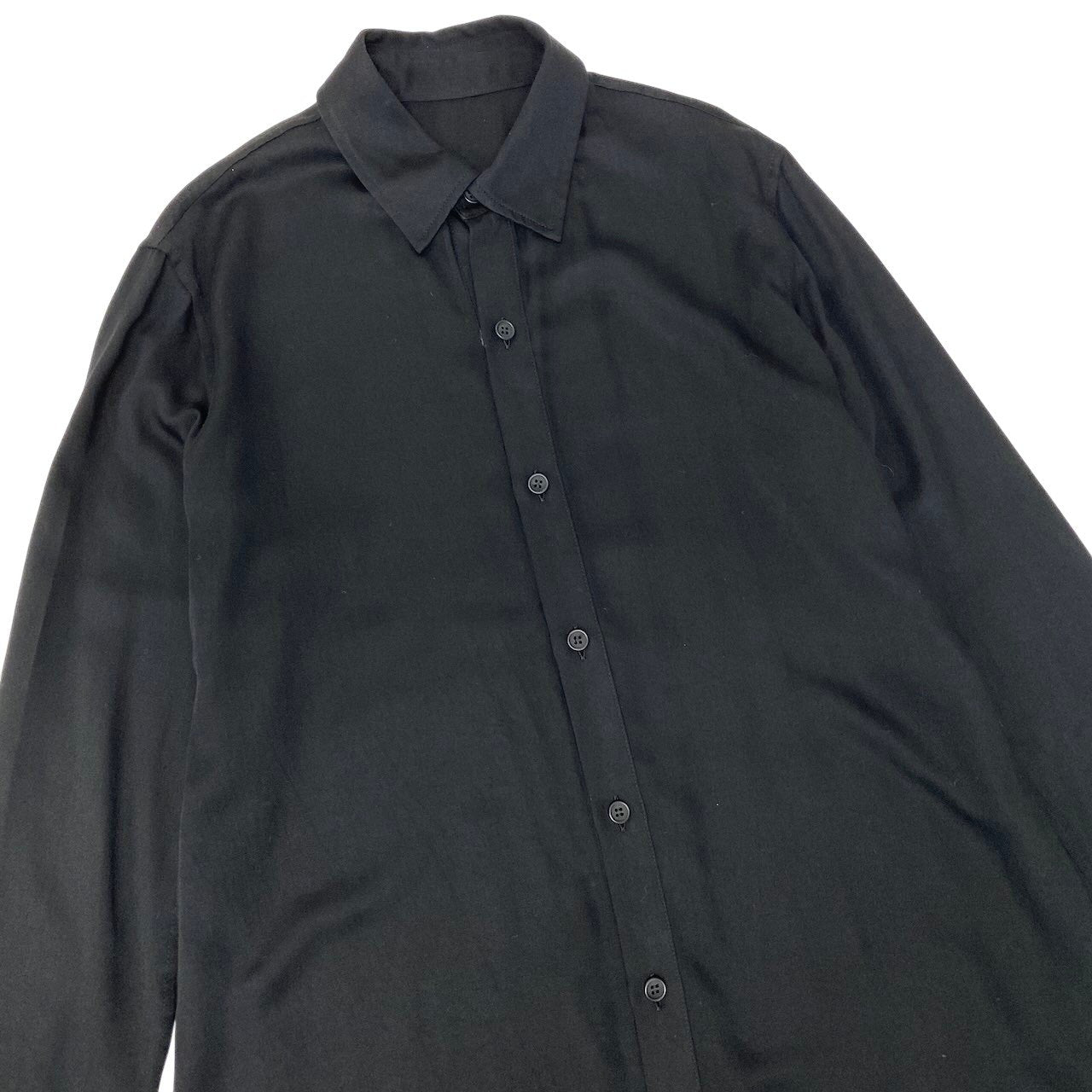 Af8 Yohji Yamamoto ヨウジヤマモト 23-24aw RAYON SATIN LONG SHIRT WITH SIDE SLITS ロングシャツワンピース FJ-B06-202 サイズ1 ブラック レーヨン100％ レディース 女性用u02t