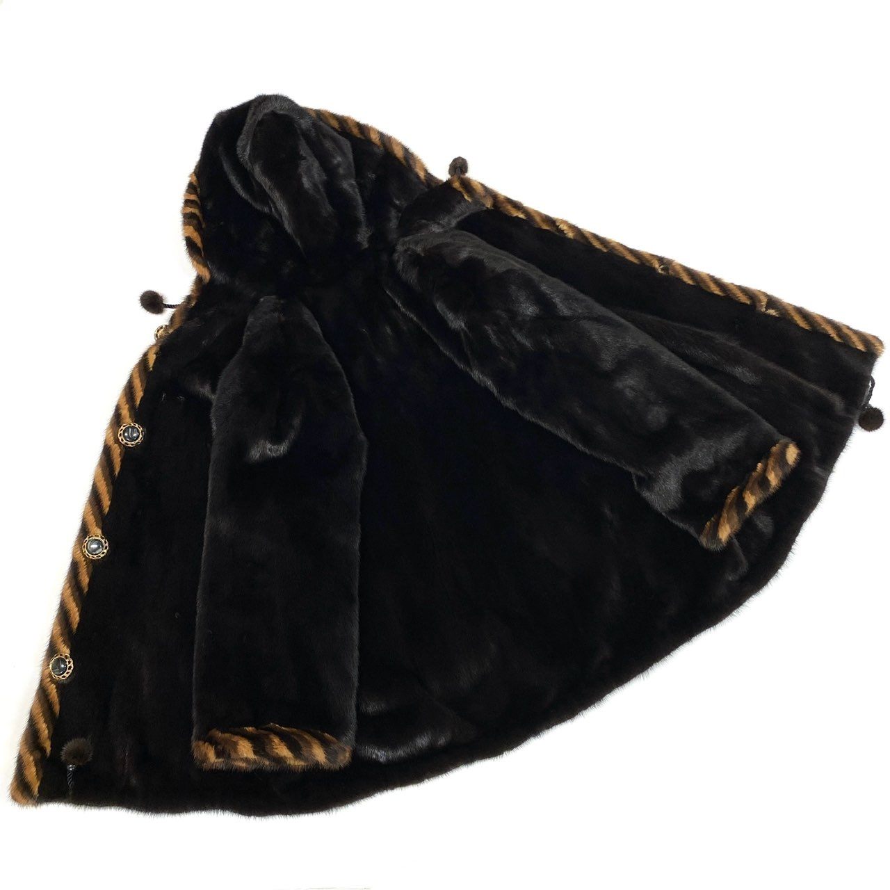 2b16 希少デザイン ダークミンク フード付き リバーシブルコート サイズ44 ブラウン 本毛皮 Mink Fur Coatt18r