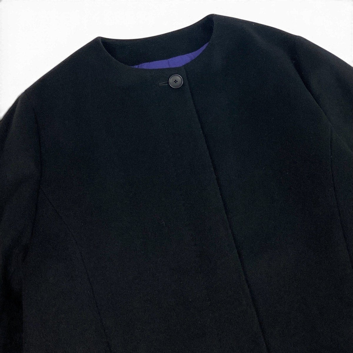 4g2 PS Paul Smith ピーエスポールスミス ノーカラーコート ロングコート 裏地総柄 ウールカシミヤ混 48L ブラック レディース 女性用o07t