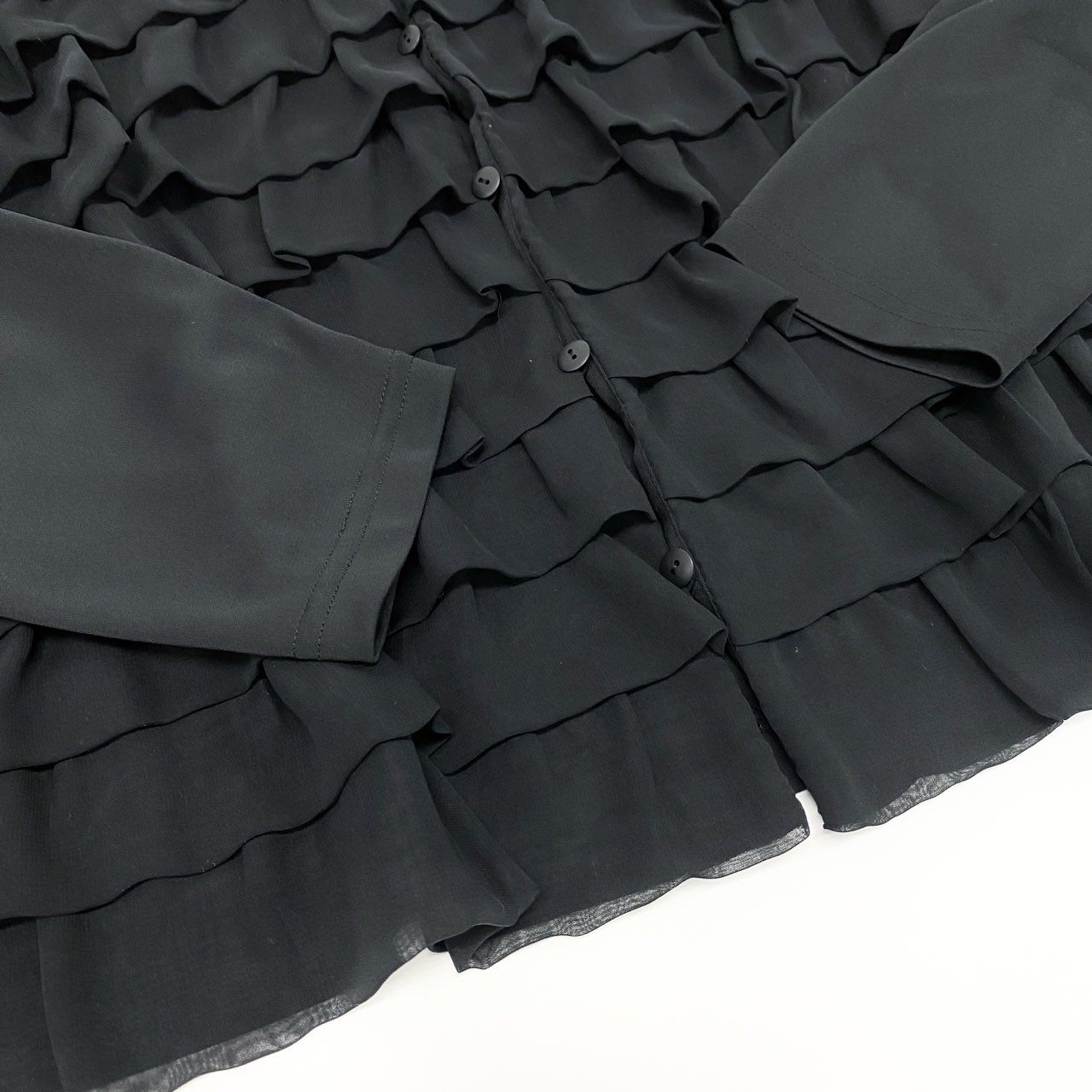 67k20《美品》TOKUKO 1er VOL トクコプルミエヴォル フリルジャケット ロングスリーブカーディガン 薄手 フォーマル レディース 女性用 9 ブラック ポリエステル100％u02t