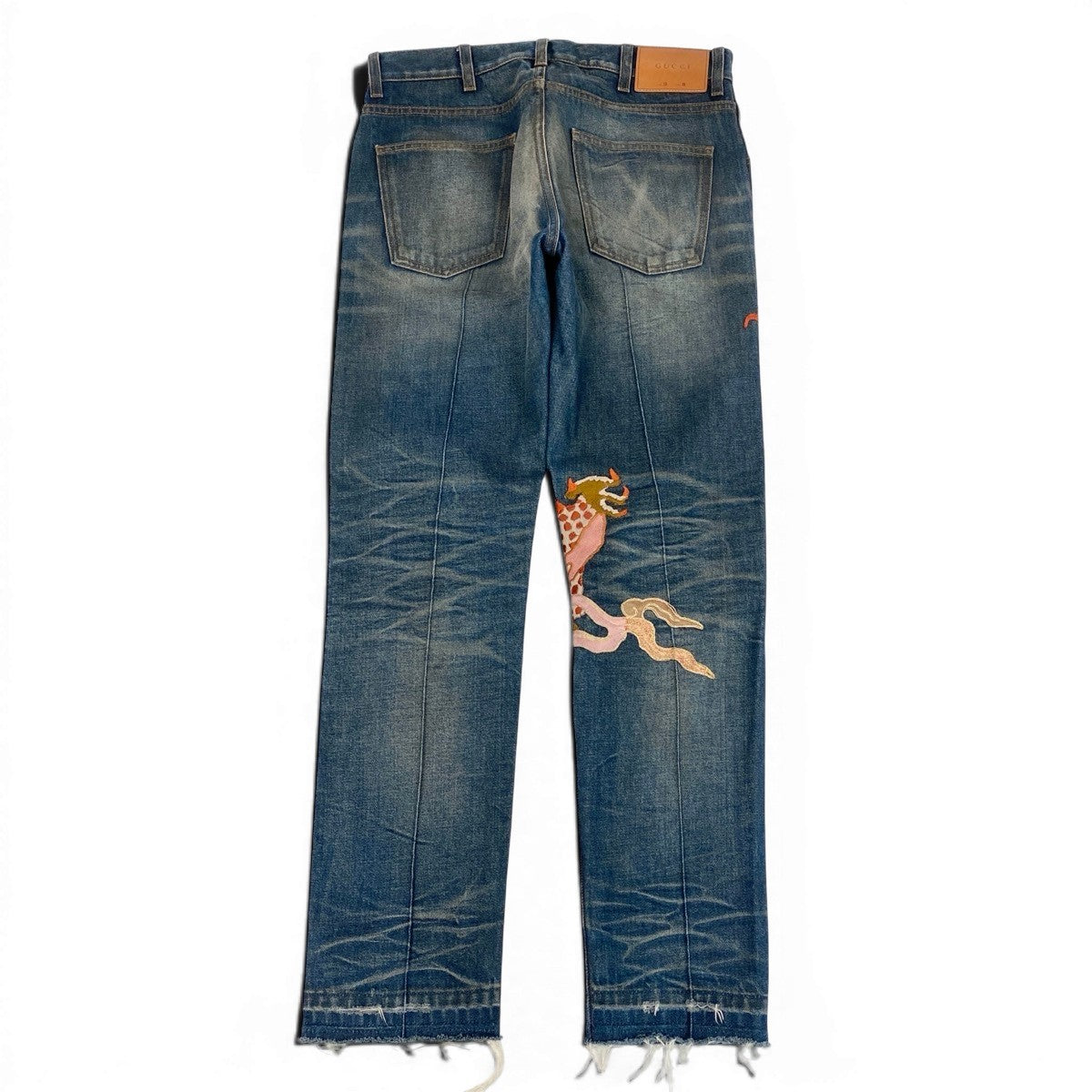 Me19 GUCCI グッチ ドラゴン フラワー刺繍 ヴィンテージ加工 デニムパンツ Dragon Flour Embroidered Jeans サイズ30 インディゴt18r