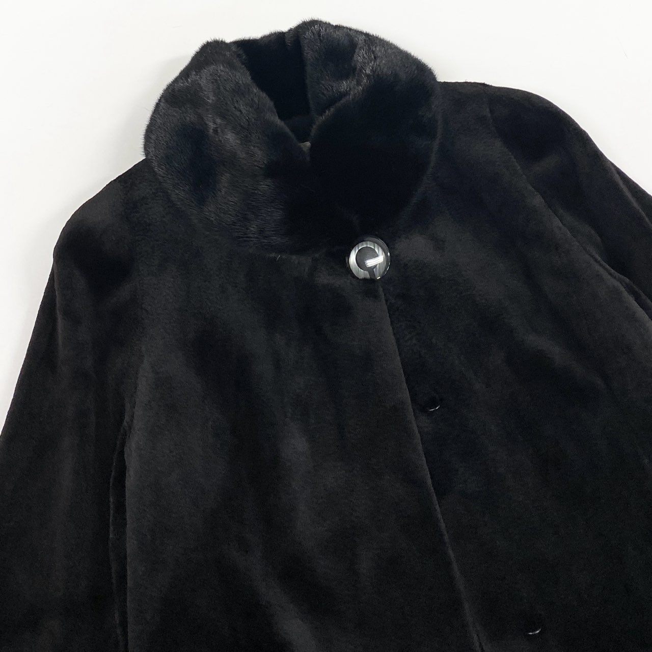 37L10 MOON BAT ムーンバット ダークミンク シェアードミンク 裾デザイン セミロングコート 毛皮コート F ブラック系 ミンクファー レディース ミンクコートu02t