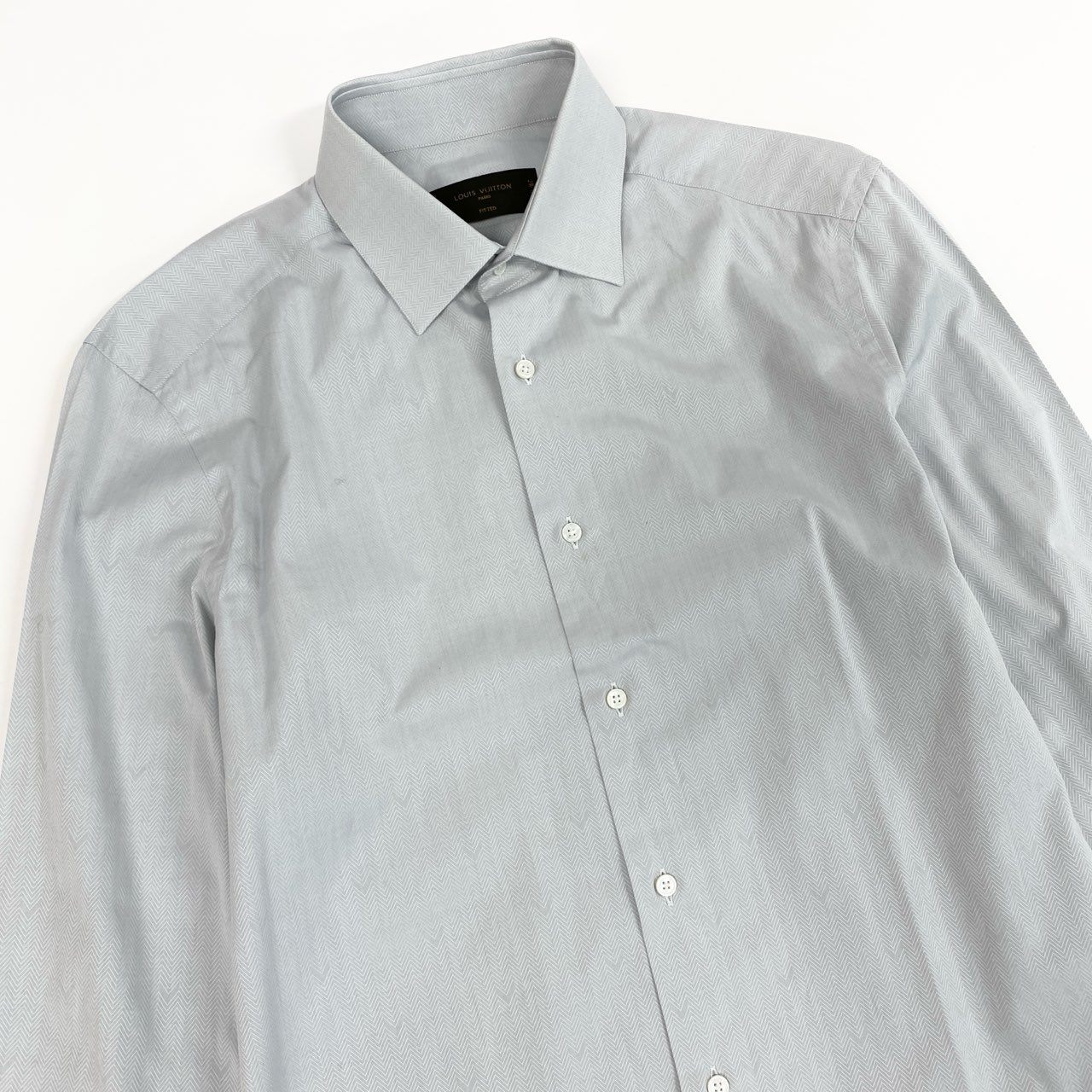 51b12 LOUIS VUITTON ルイヴィトン ロングスリーブシャツ ワイシャツ ドレスシャツ トップス LV刺繍 39サイズ ライトグレー コットン100％ メンズ 男性用u02t