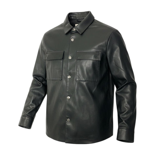 35c20 Calvin Klein Jeans カルバンクライン フェイクレザー シャツジャケット ジョングク着用商品 S ブラック メンズu02t