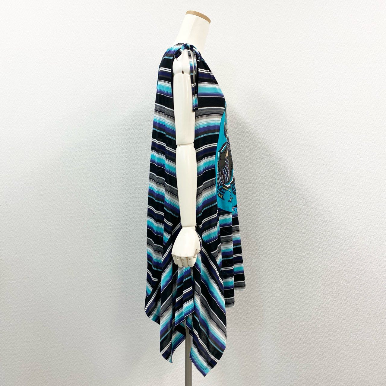 2k19 TOKUKO 1er VOL トクコプルミエヴォル ノースリーブワンピース ロングワンピース 裾変形デザイン ボーダー 9 ブルー系 レディースu02t