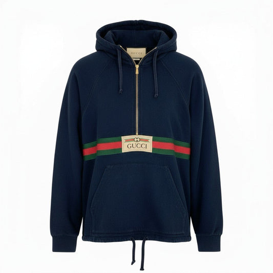 10a13 GUCCI グッチ ハーフジップ スウェットパーカー 長袖 フロントロゴ GGマーク シェリーライン イタリア製 メンズ 紳士服 XS ネイビー コットン100％o07t