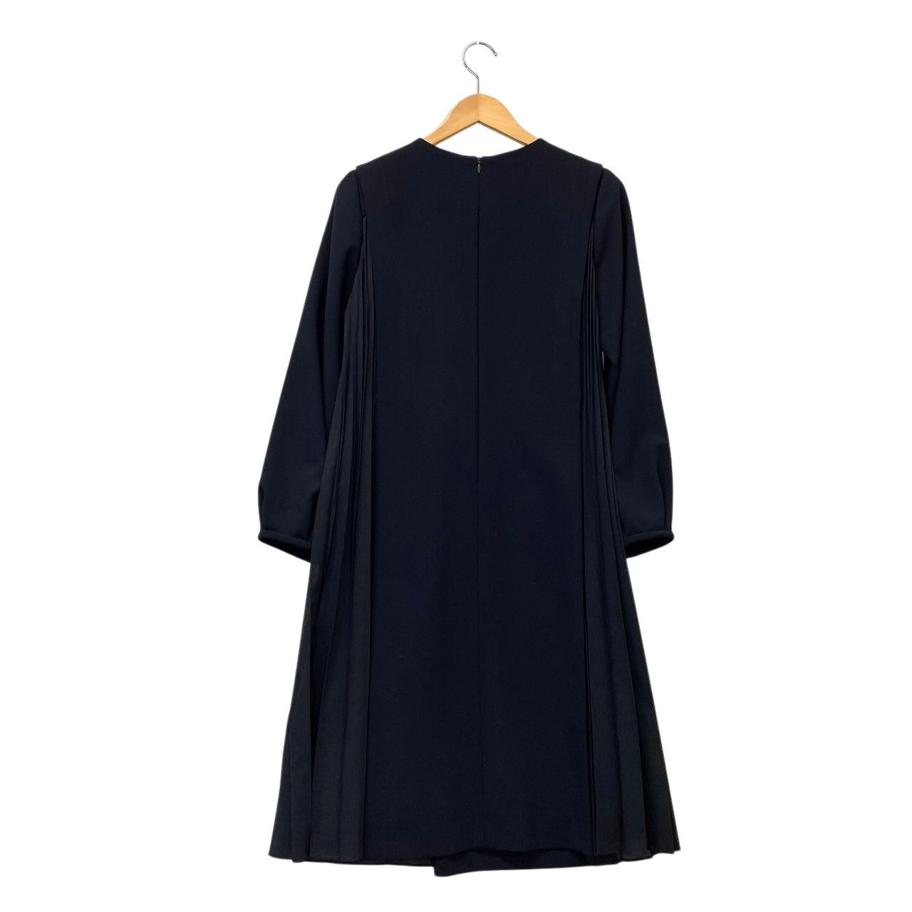 58g5 【美品】mila schon ミラショーン ロングスリーブワンピース プリーツデザイン バルーン袖 40サイズ ネイビー レディース 女性用u02t