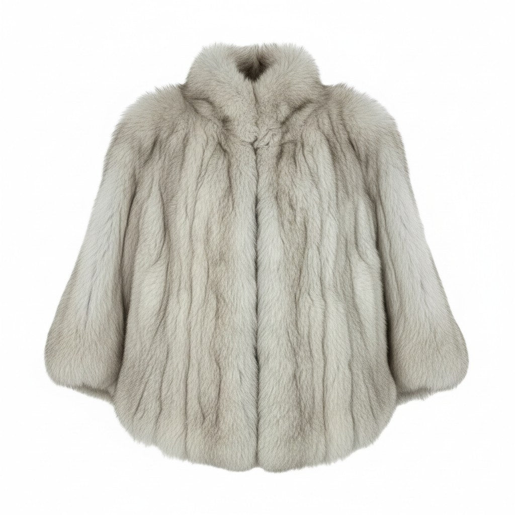 71a15 ブルーフォックス 極厚 ファーコート サイズF ホワイト 本毛皮 Fox Fur Coat ポケット有t18r