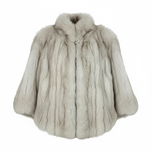 71a15 ブルーフォックス 極厚 ファーコート サイズF ホワイト 本毛皮 Fox Fur Coat ポケット有t18r