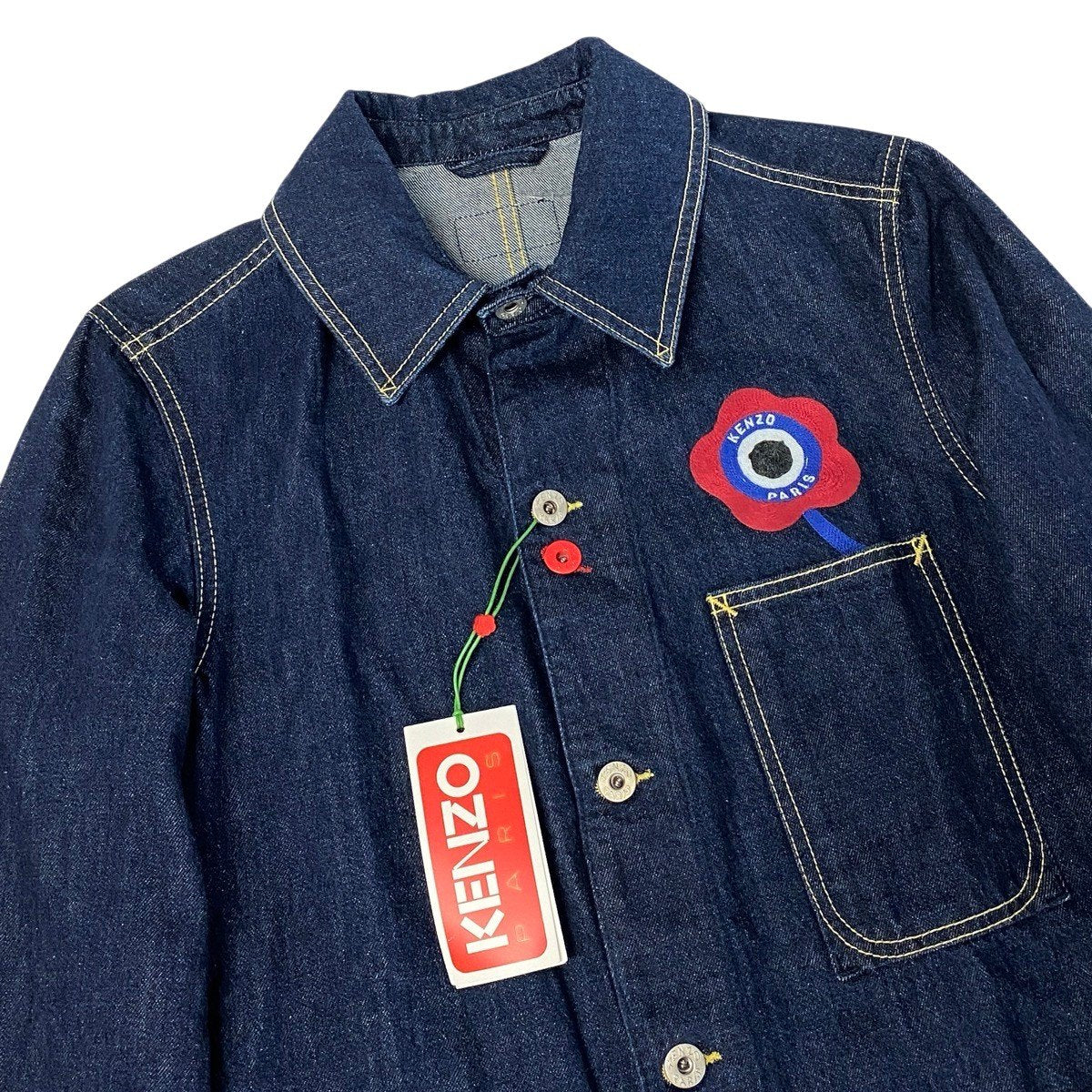 j26 【新品未使用】KENZO ターゲット デニムワークジャケット 刺繍 XSサイズ インディゴ コットン100％ メンズ 男性用k02i
