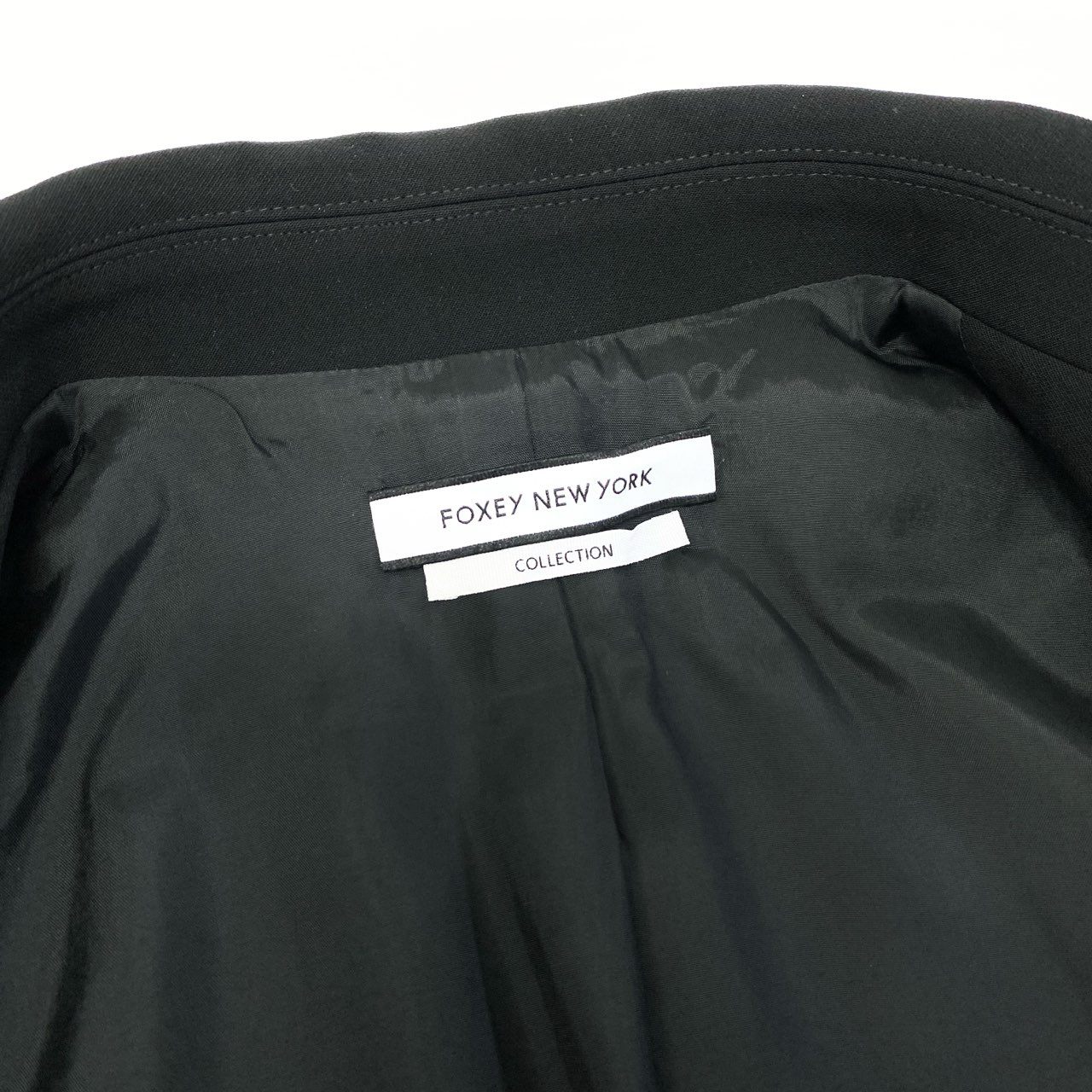 68c9 【美品】 FOXEY NEW YORK COLLECTION フォクシーニューヨーク テーラードジャケット ダブルブレスト フォーマル 伸縮ストレッチ レディース女性服 37561 サイズ38 ブラックu02t