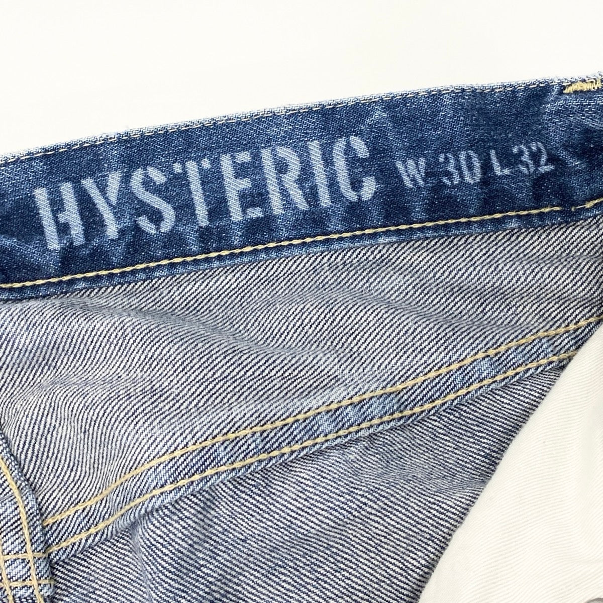 4g1 HYSTERIC GLAMOUR ヒステリックグラマー ダメージデニムパンツ パッチワーク スタッズ クラッシュ加工 30インチ インディゴブルー メンズu02t