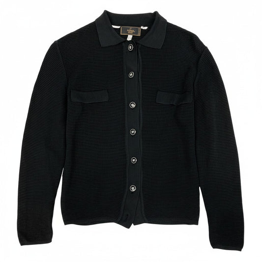 Id18 FENDI フェンディ ポロカラーニットカーディガン ロングスリーブ ニットセーター トップス 42サイズ ブラック レディース 女性用u02t
