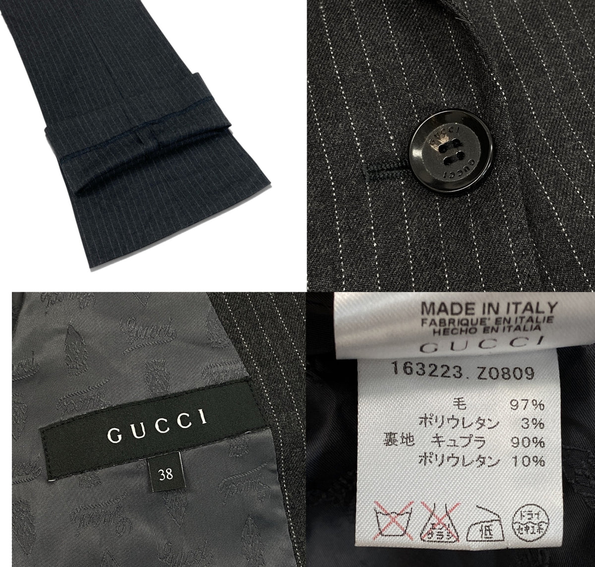80j6 【美品】GUCCI グッチ 2006年 スーツセットアップ GGロゴ テーラードジャケット スラックスパンツ ストライプ 38サイズ グレー レディース 女性用u02t