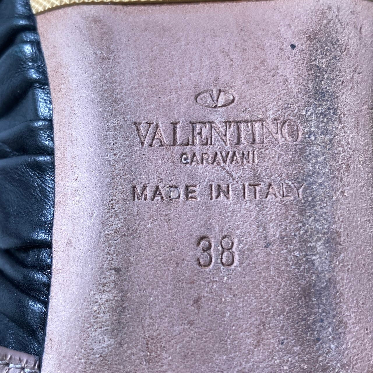 g7 VALENTINO GARAVANI ヴァレンティノ ガラバーニ ロックスタッズ バレエシューズ パンプス 38 ブラック ピンクu02t