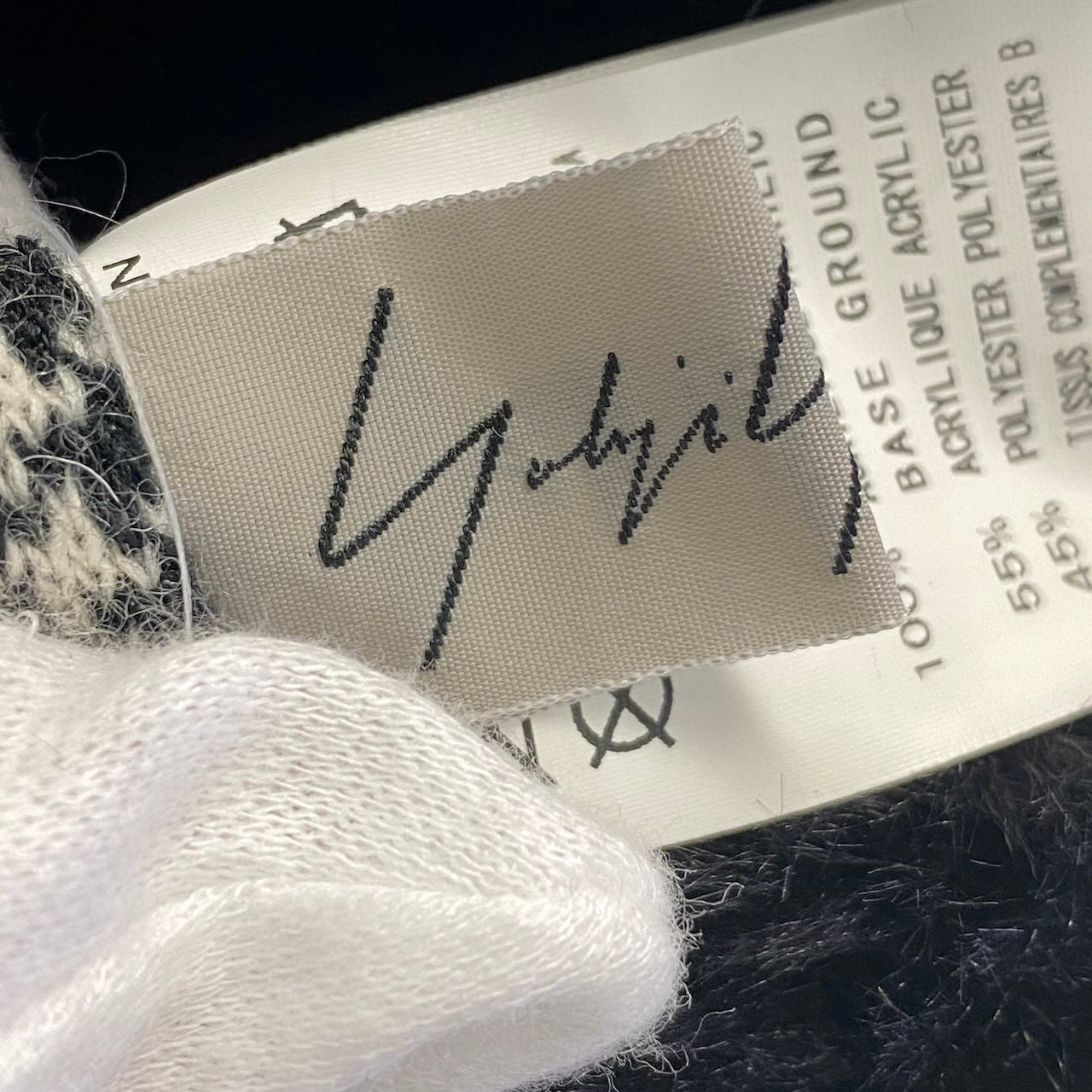 g7 Yohji Yamamoto ヨウジヤマモト 千鳥チェック × ファー スヌード ネックウォーマー ブラック マフラー 山本耀司t18r