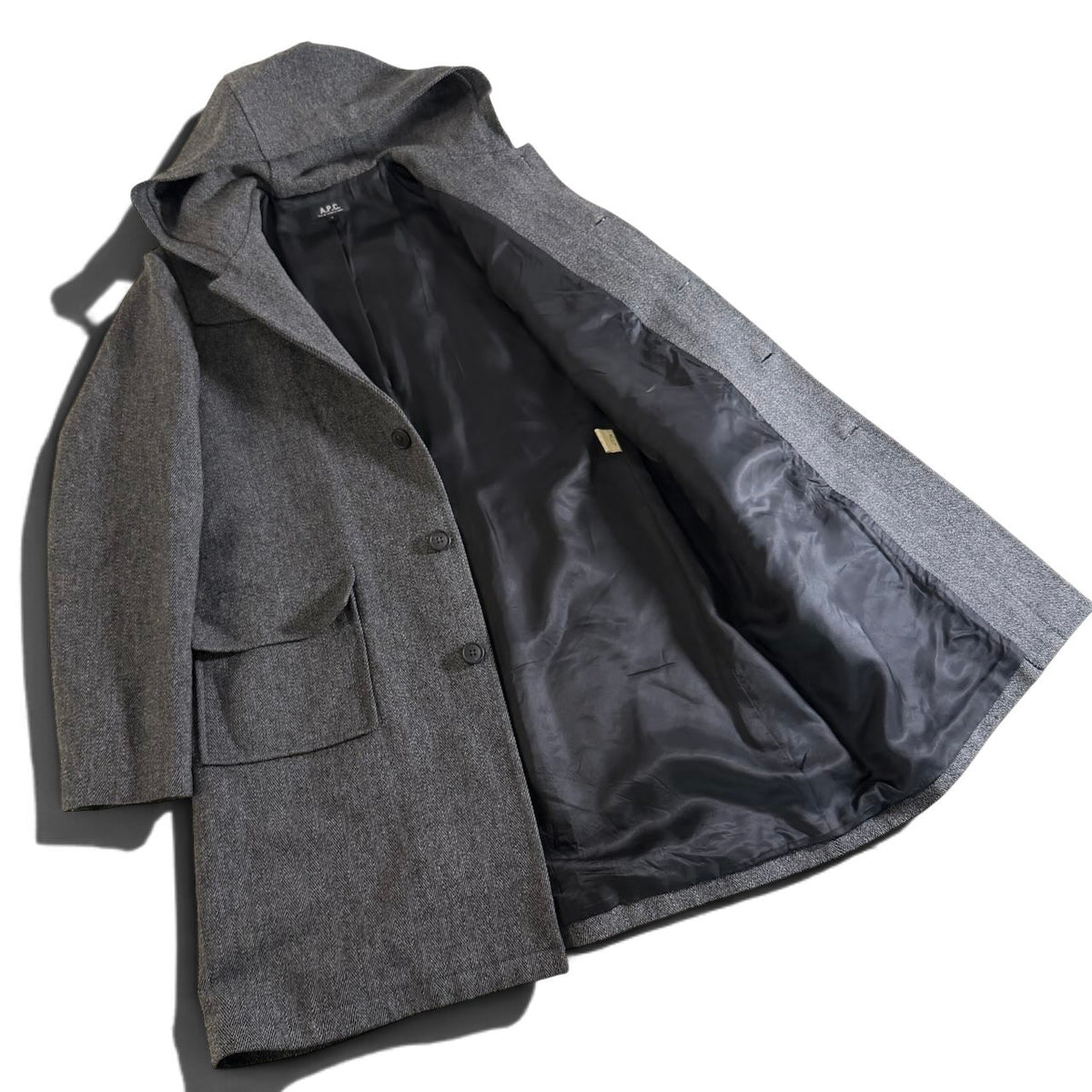 62j29 A.P.C. アーペーセー フランス製 フーデットコート ウールブレンド サイズ3 グレー系 メンズu02t