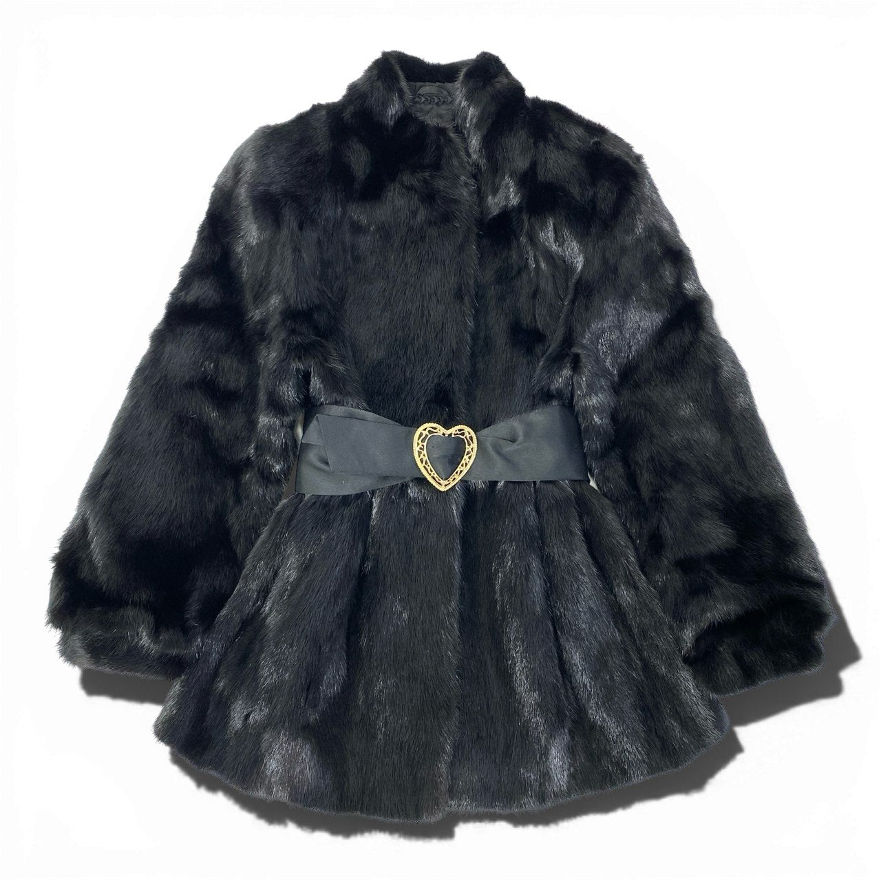 11a27 ダークミンク ファーコート サイズF ブラック 本毛皮 Dark Mink Fur Coat リアルファー ベルト付 毛並み〇t18r